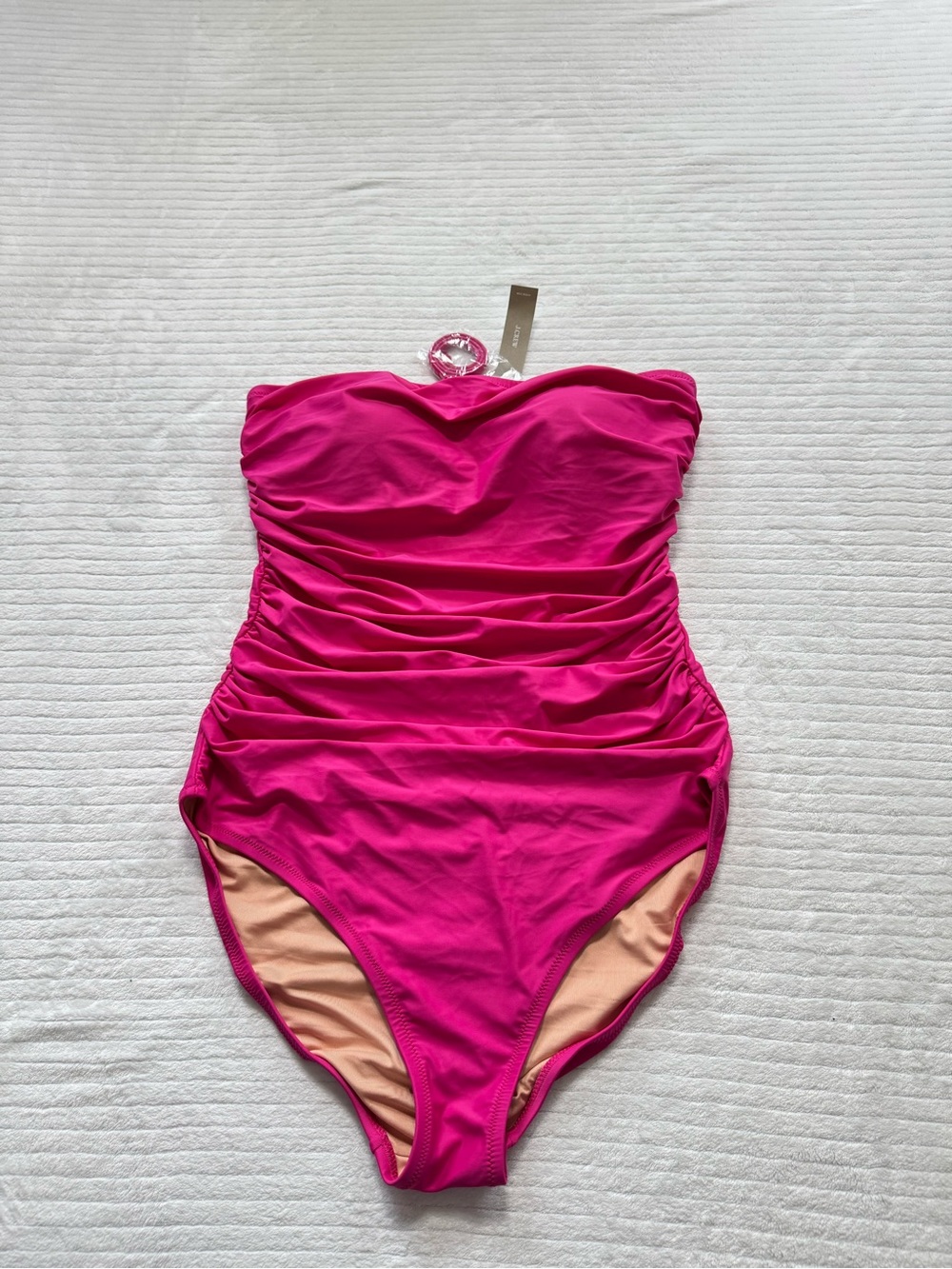 J. Crew Hot Pink Strapless Ruched Swimsuit - Picture 3 of 11